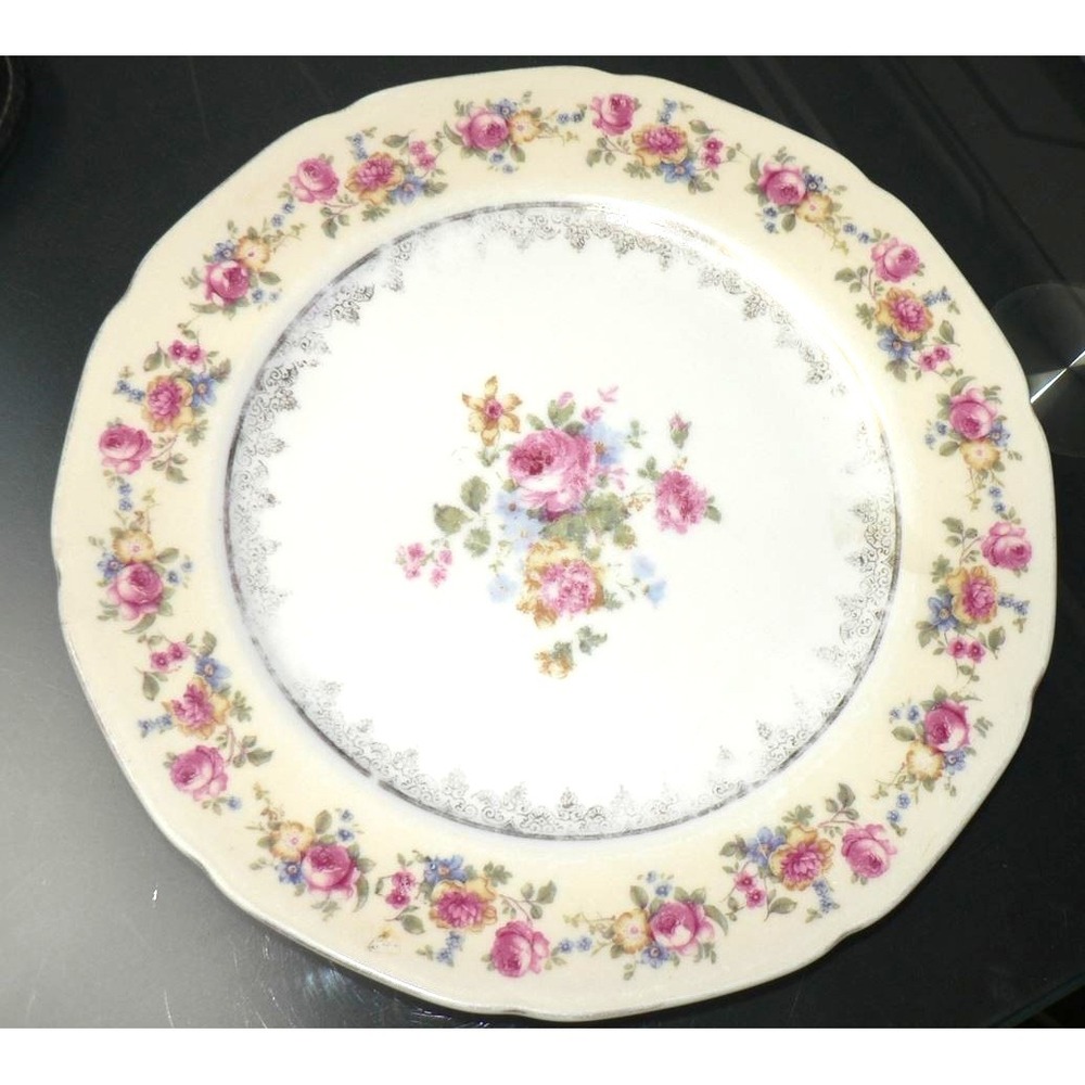 Hostess‎ Gold Castle  Pink Roses/Blue Forget-Me-Nots Japan Luncheon 8 7/8" Plate